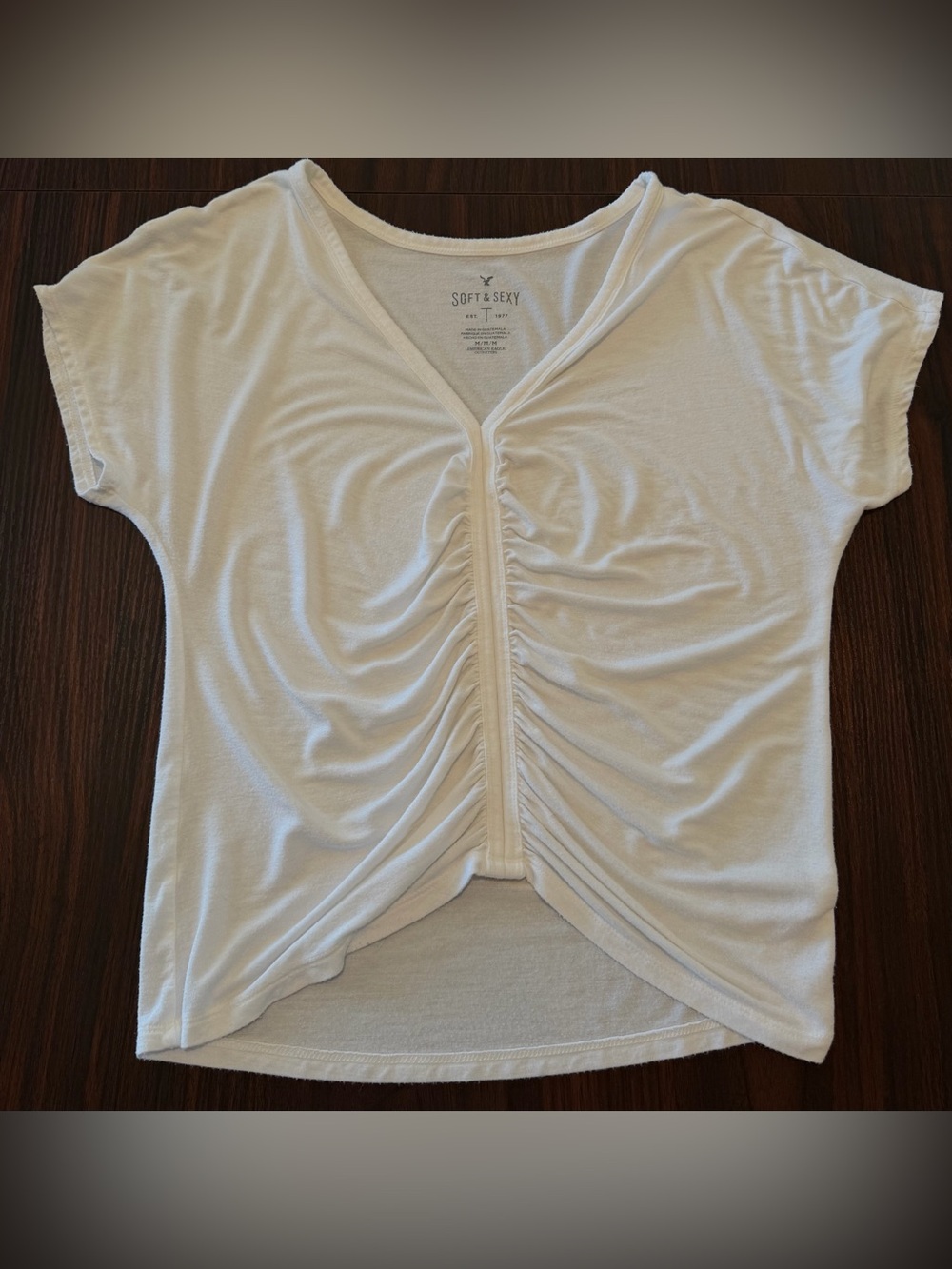 Size M American Eagle Outfitters Soft & Sexy White Ruched V-Neck Tee